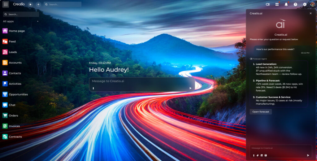 Creatio an agentic CRM & workflow platform with no-code and AI at its core