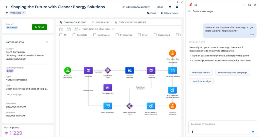Creatio an agentic CRM & workflow platform with no-code and AI at its core