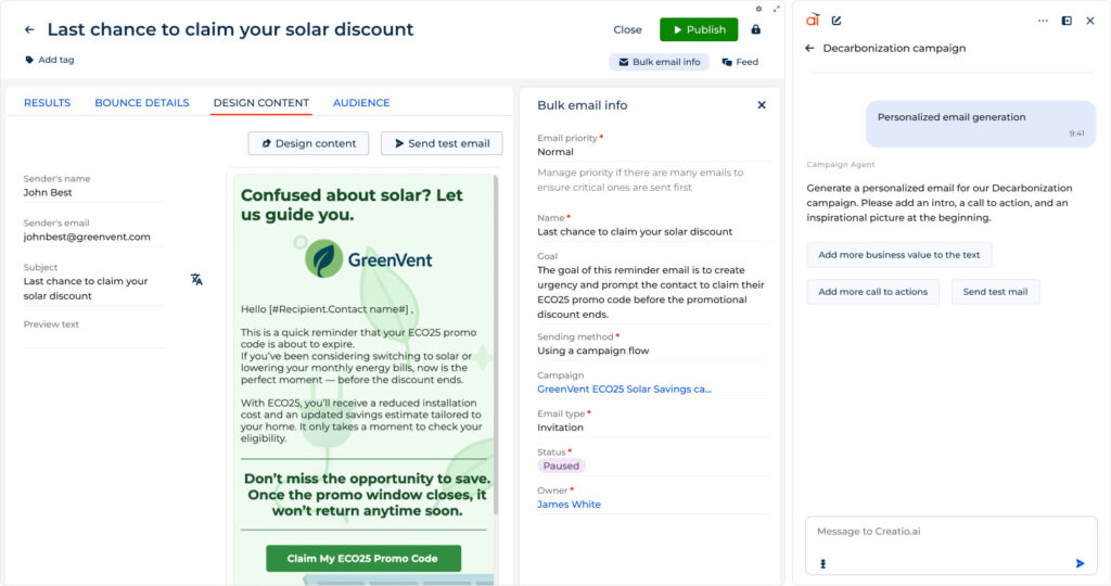 Creatio an agentic CRM & workflow platform with no-code and AI at its core