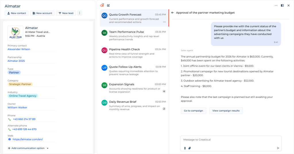Creatio an agentic CRM & workflow platform with no-code and AI at its core
