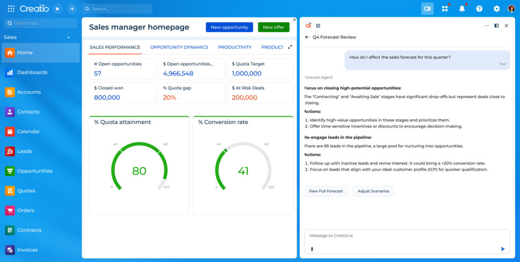 Creatio an agentic CRM & workflow platform with no-code and AI at its core