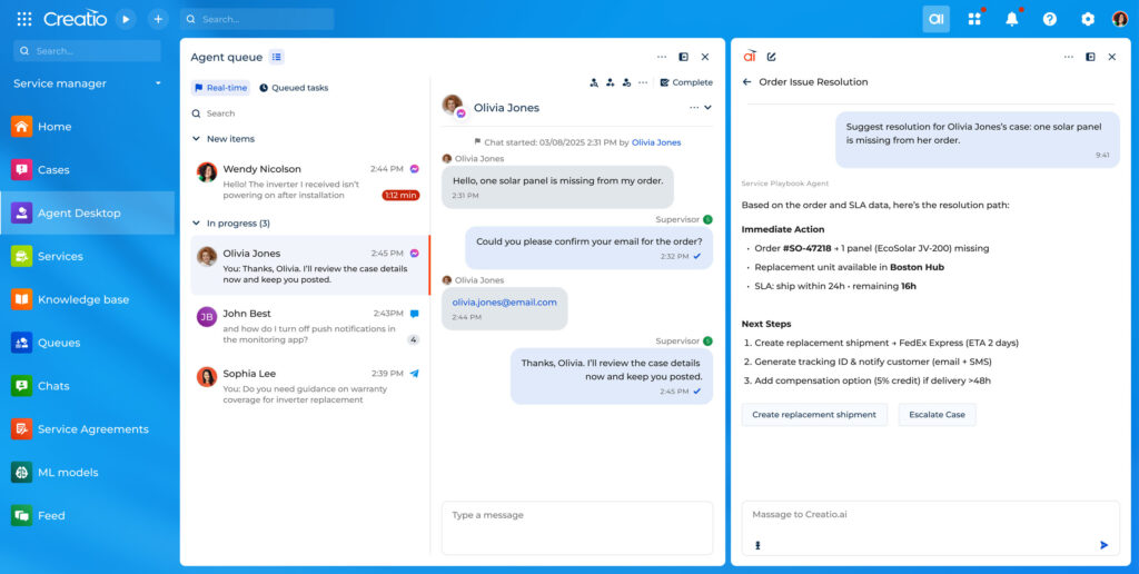 Creatio an agentic CRM & workflow platform with no-code and AI at its core